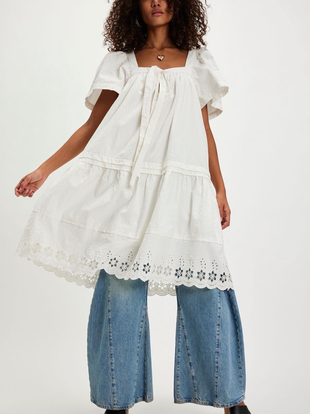 Women’s White Eyelet Peasant Dress Free People - Baldwin Midi Dress